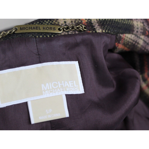 Michael Kors Wool Coat Womens Small Brown Plaid Y2K Academia Preppy Fall - Picture 7 of 7
